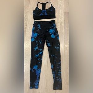 Noli black and blue workout leggings with sports bra